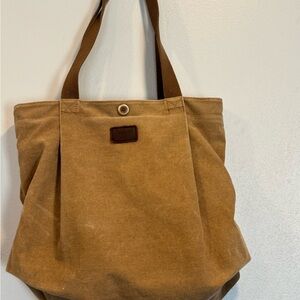Tan Canvas Tote with Leather Straps